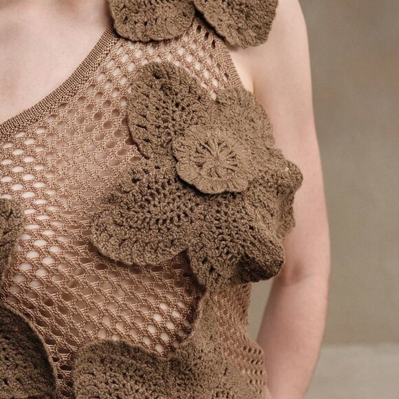 Khaki Casual Women's Casual Crochet 3d Floral Sleeveless Vest - Picture 3 of 8